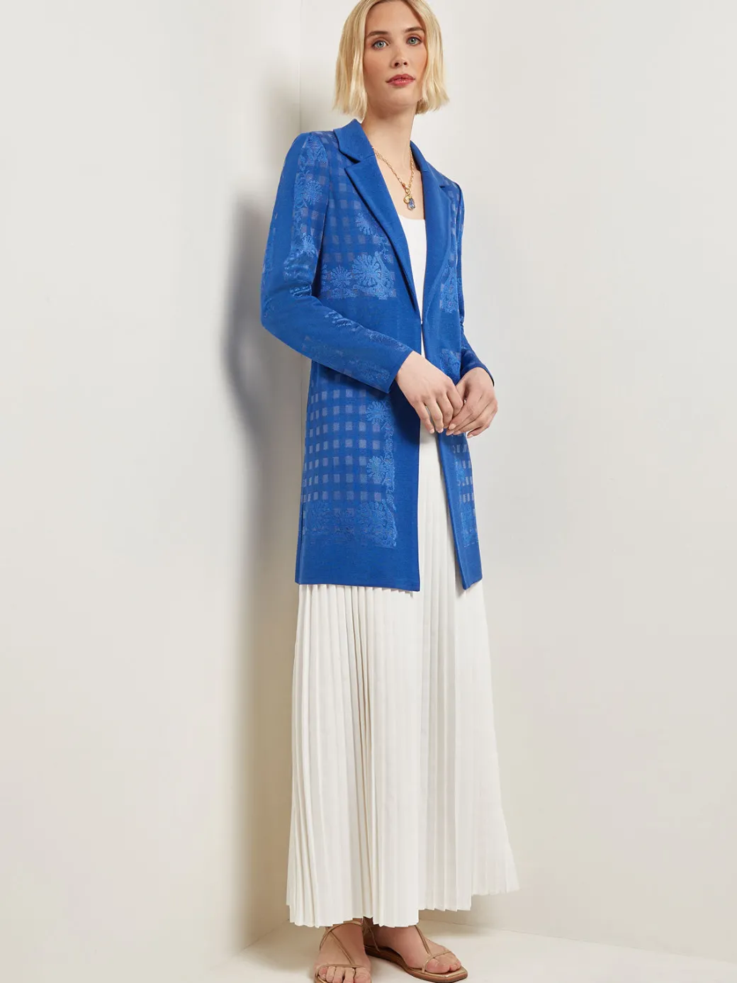 Burnout Floral Pattern Knit Jacket|Misook Discount