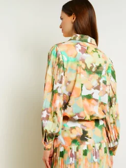 Button Front Blouse - Balloon Sleeve Watercolor Woven|Misook New