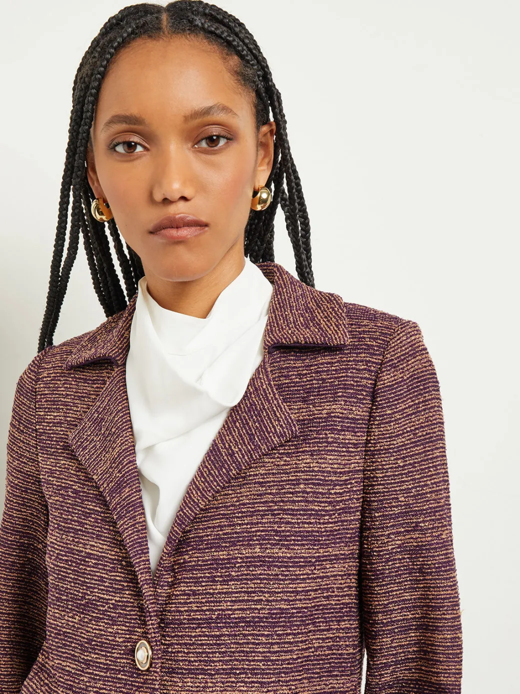 Button Front Duster - Belted Tweed Knit|Misook Outlet