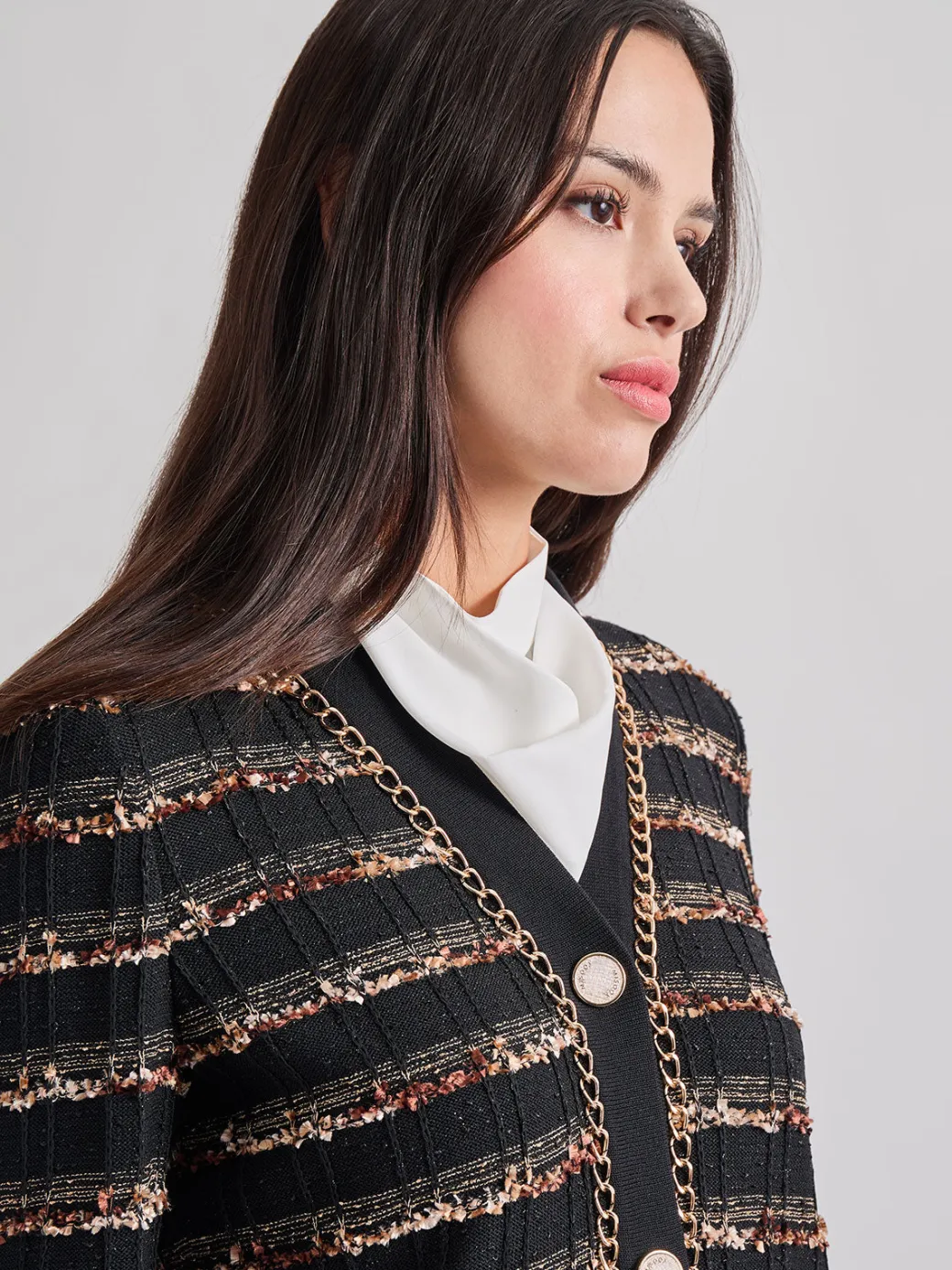 Chain Trim Lurex Knit Jacket|Misook Hot