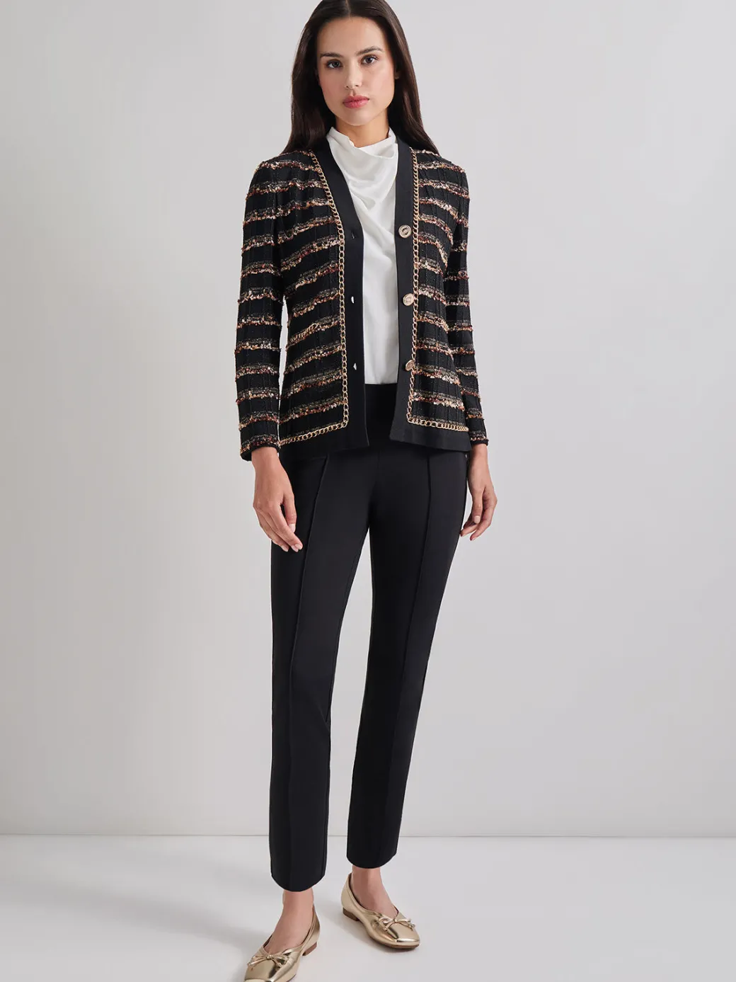 Chain Trim Lurex Knit Jacket|Misook Hot
