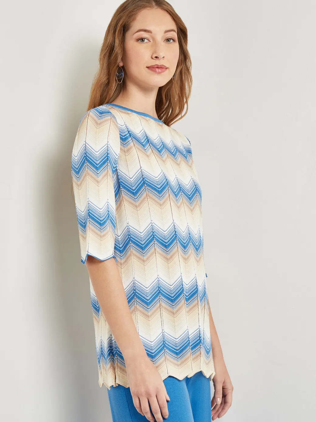 Chevron Hem Tunic - Intarsia Soft Knit|Misook Online