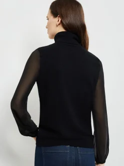 Chiffon Sleeve Cashmere Turtleneck|Misook Sale