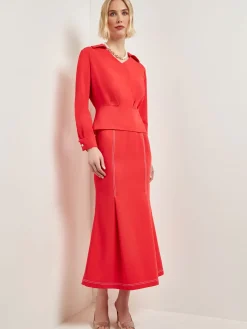 Collared Surplice Neck Blouse - Peplum Woven|Misook Hot