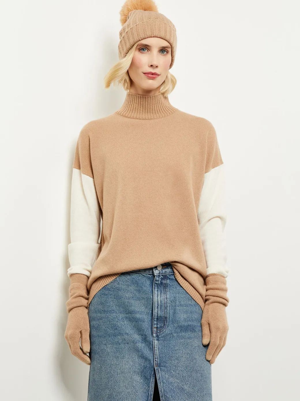 Colorblock Cashmere Turtleneck Tunic|Misook Outlet