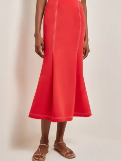 Contrast Stitch Midi Trumpet Skirt|Misook Fashion