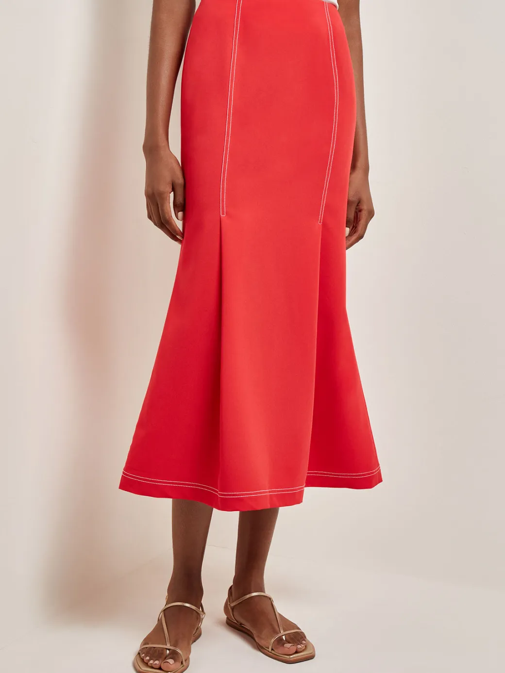 Contrast Stitch Midi Trumpet Skirt|Misook Fashion