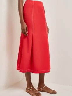 Contrast Stitch Midi Trumpet Skirt|Misook Fashion