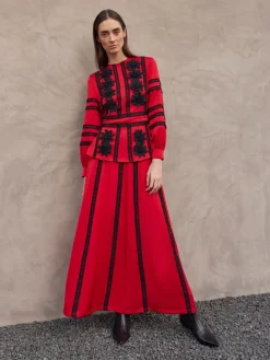 Crepe de Chine Floral Lace Peplum Blouse|Misook Hot