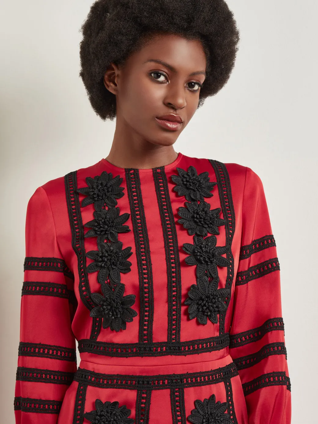 Crepe de Chine Floral Lace Peplum Blouse|Misook Hot