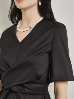 Crossover Peplum Blouse - Puff Sleeve Woven|Misook Fashion