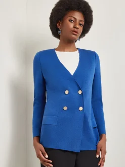 Double Breasted Open Neck Knit Jacket|Misook Clearance