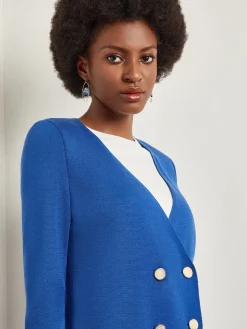 Double Breasted Open Neck Knit Jacket|Misook Clearance