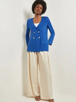 Double Breasted Open Neck Knit Jacket|Misook Clearance