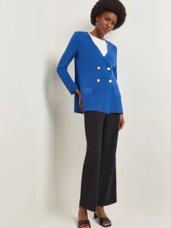 Double Breasted Open Neck Knit Jacket|Misook Clearance