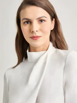 Draped Crepe de Chine Mock Neck Blouse|Misook Sale