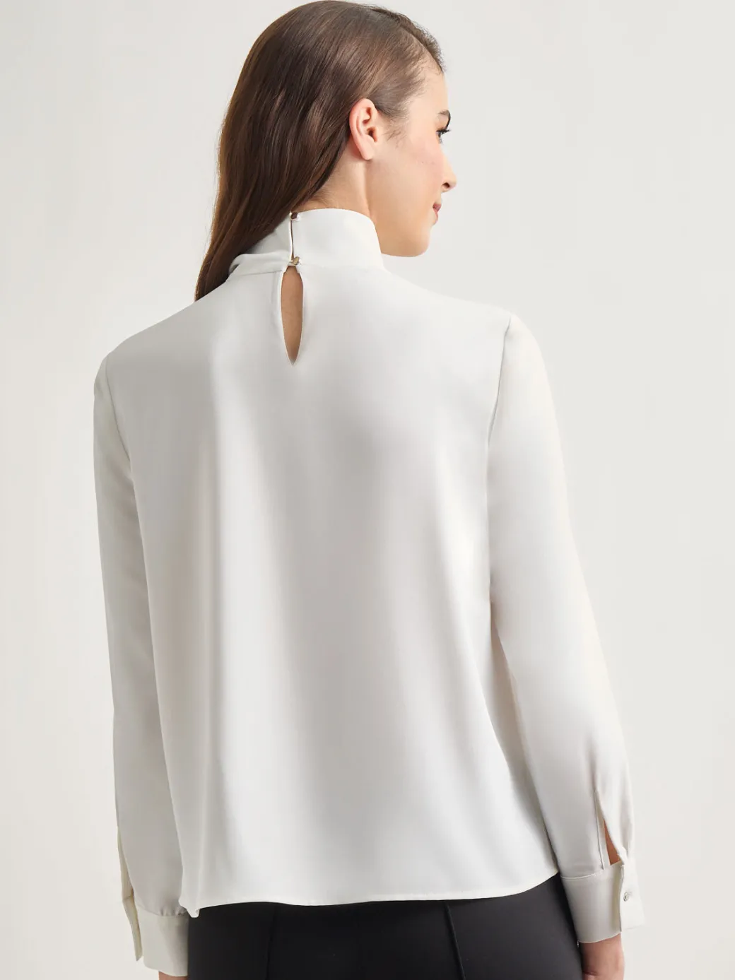 Draped Crepe de Chine Mock Neck Blouse|Misook Sale