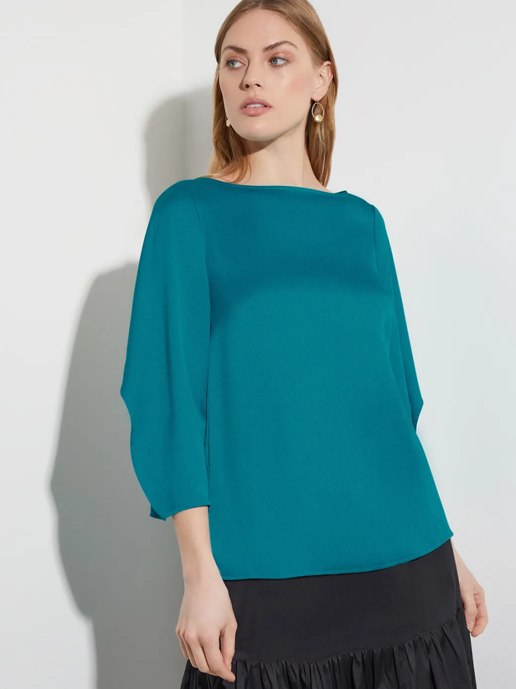 Draped Sleeve Crepe de Chine Blouse|Misook Clearance