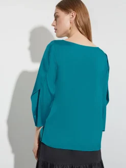 Draped Sleeve Crepe de Chine Blouse|Misook Clearance
