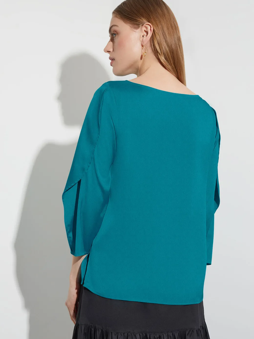 Draped Sleeve Crepe de Chine Blouse|Misook Clearance
