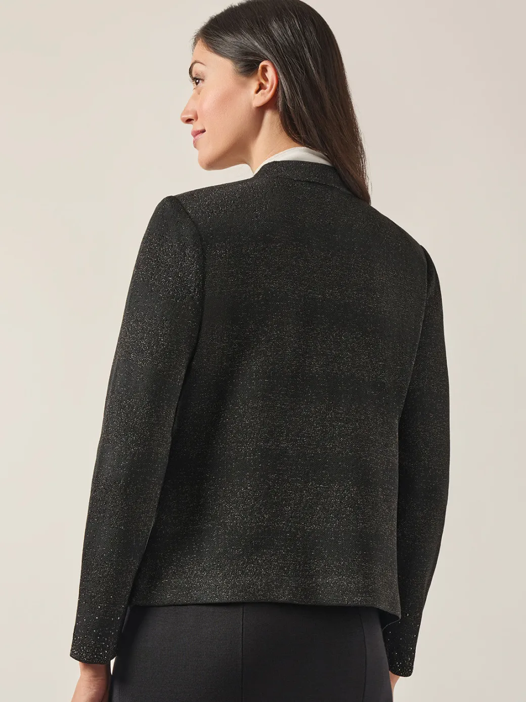 Embellished Lurex Open Neck Jacket|Misook Hot