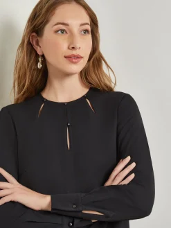 Embellished Neckline Blouse - Crepe De Chine|Misook Online