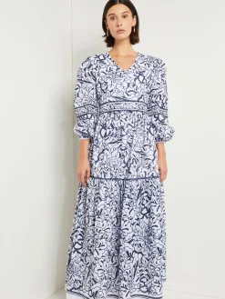Embroidered Floral Cotton Maxi Dress|Misook Hot