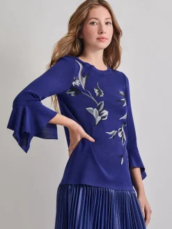 Embroidered Floral Knit Blouse|Misook Best