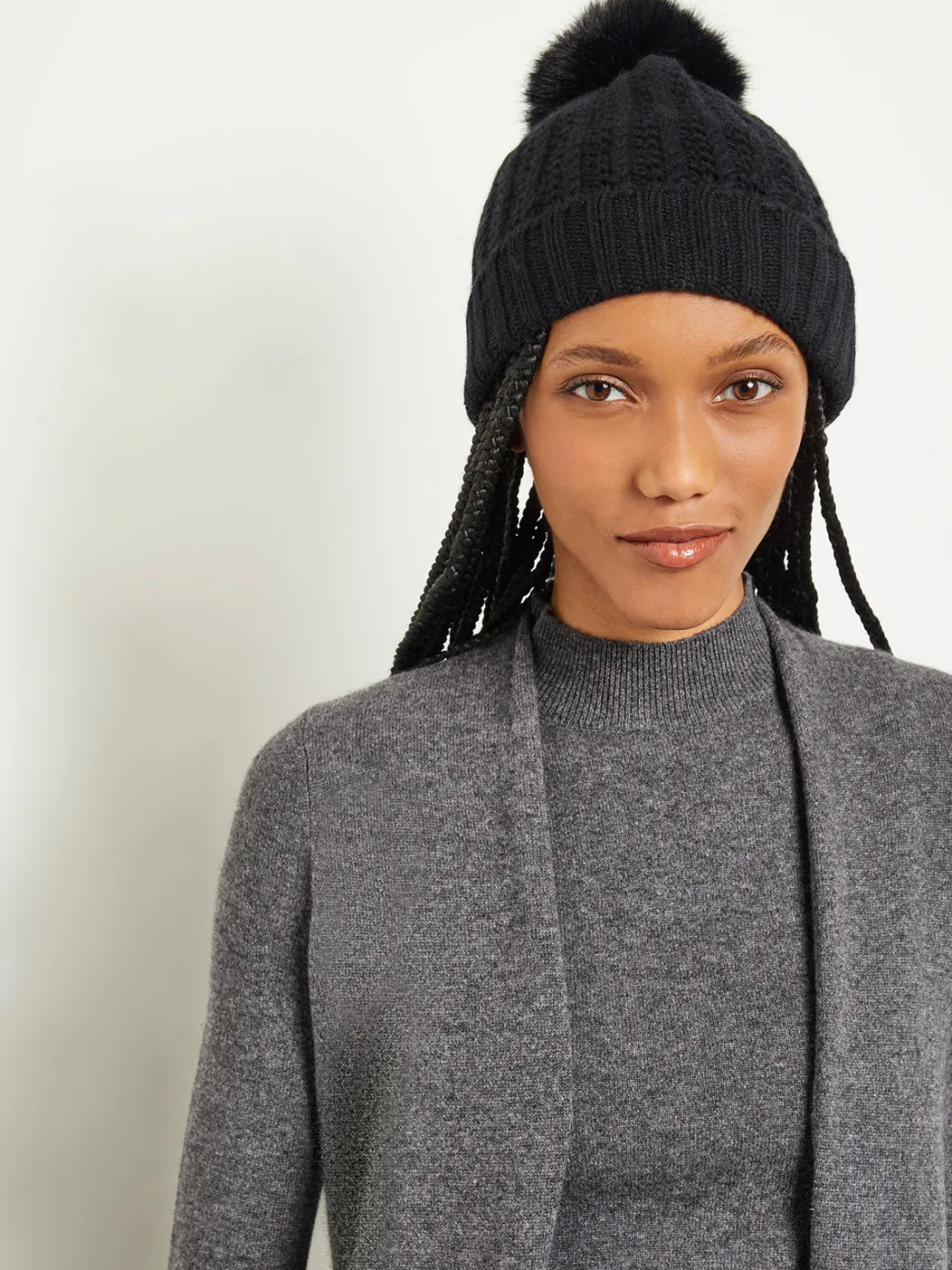 Faux Fur Pom Pom Cashmere Hat|Misook Best