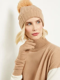 Faux Fur Pom Pom Cashmere Hat|Misook Online