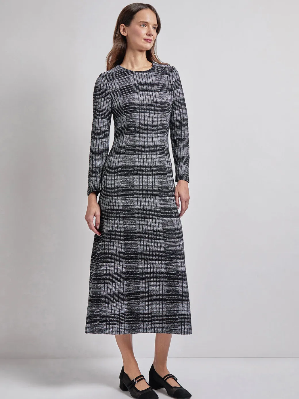 Fit & Flare Tweed Knit Maxi Dress|Misook Sale