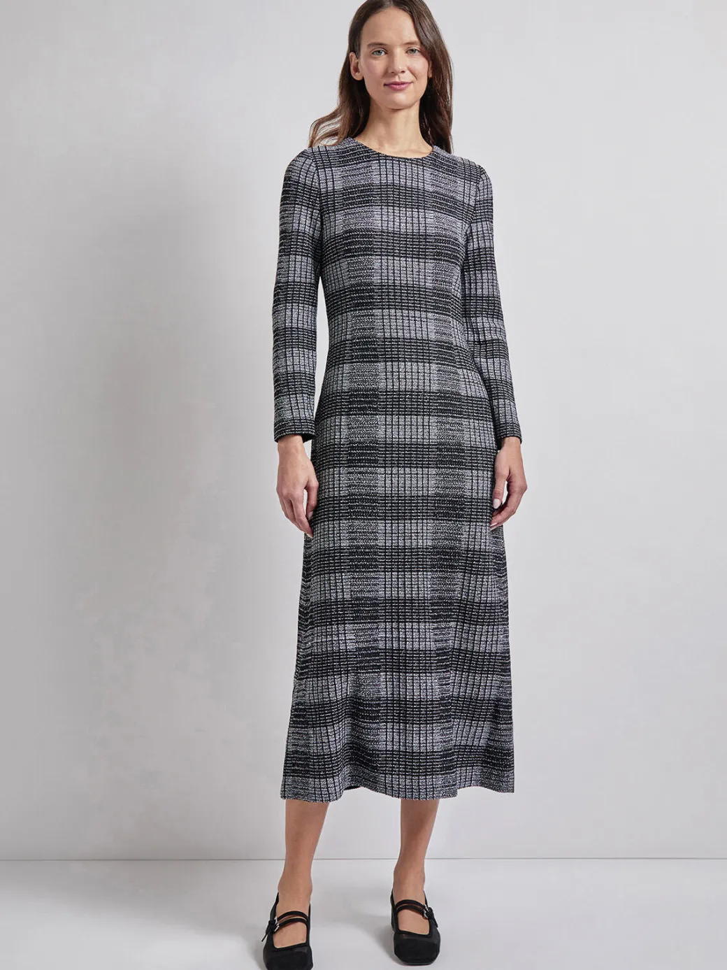 Fit & Flare Tweed Knit Maxi Dress|Misook Sale