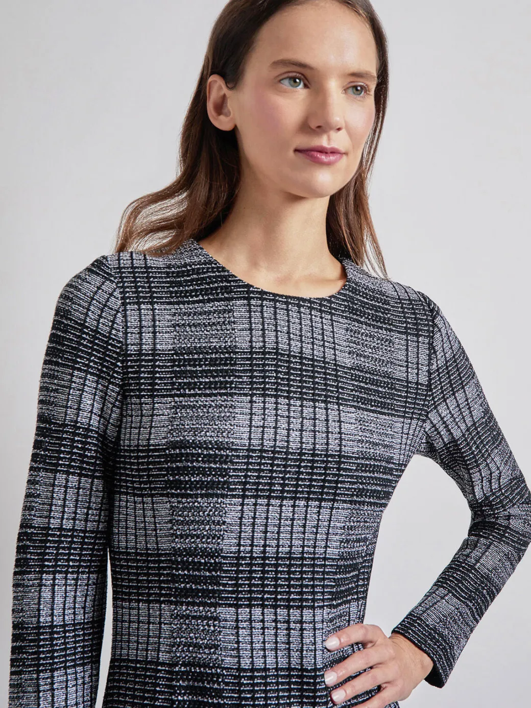 Fit & Flare Tweed Knit Maxi Dress|Misook Sale