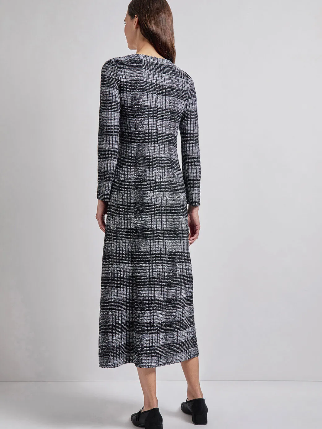 Fit & Flare Tweed Knit Maxi Dress|Misook Sale