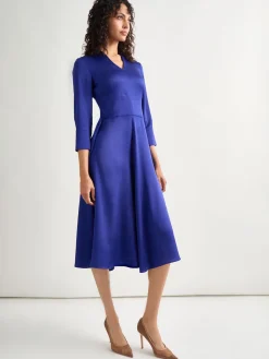 Fit-and-Flare Crepe de Chine Midi Dress|Misook New
