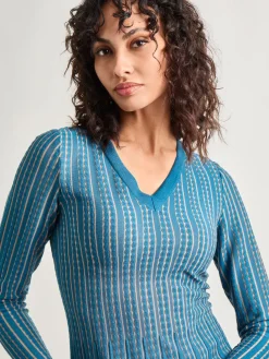 Fit-and-Flare Linear Textured Knit Midi Dress|Misook Best