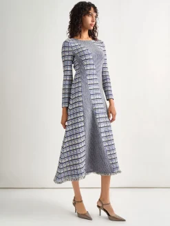 Fit-and-Flare Multi-Stitch Tweed Maxi Dress|Misook Outlet