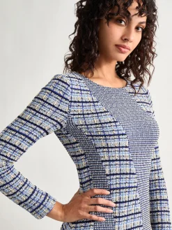 Fit-and-Flare Multi-Stitch Tweed Maxi Dress|Misook Outlet