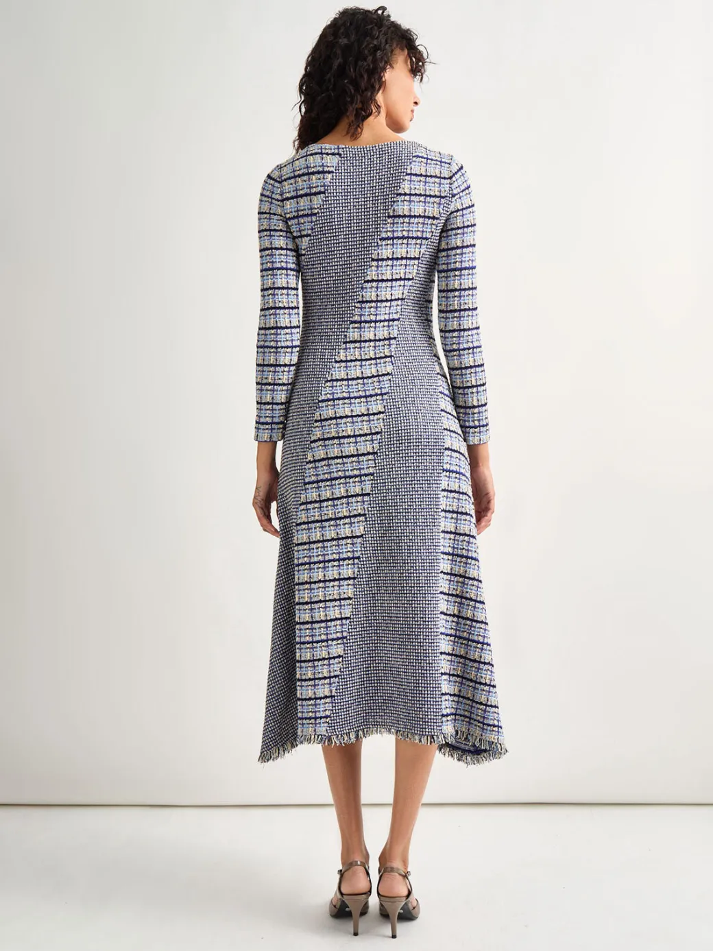 Fit-and-Flare Multi-Stitch Tweed Maxi Dress|Misook Outlet