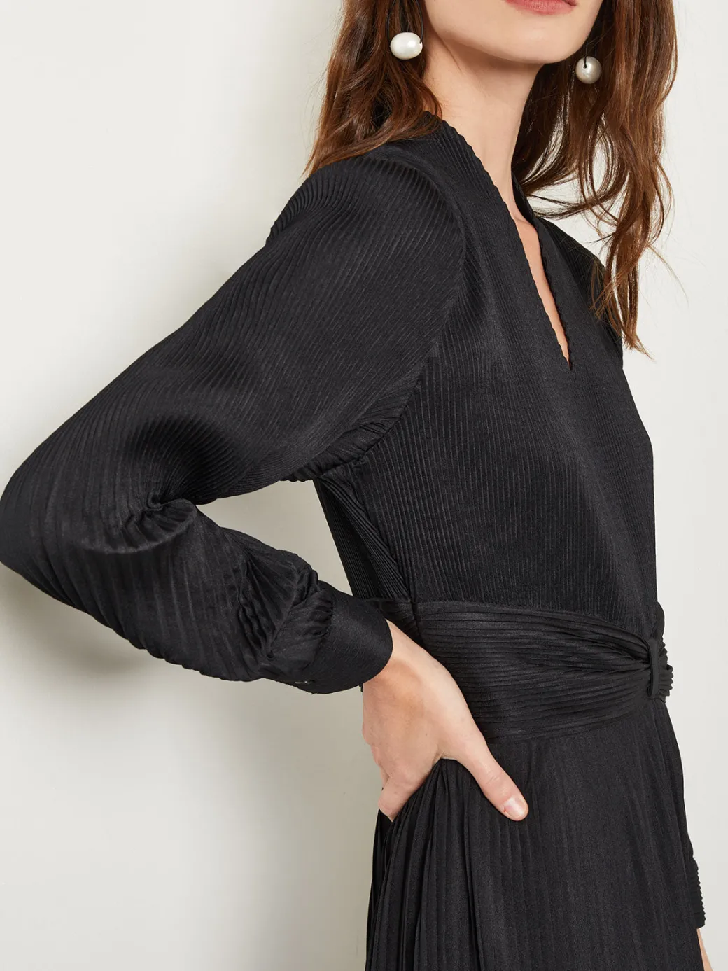 Fit-and-Flare Pleated Woven Maxi Dress|Misook Discount