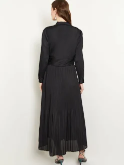 Fit-and-Flare Pleated Woven Maxi Dress|Misook Discount