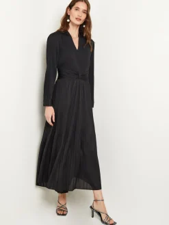 Fit-and-Flare Pleated Woven Maxi Dress|Misook Discount