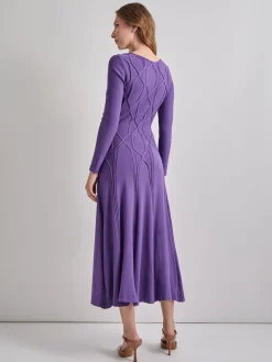 Fit-and-Flare Raised Geometric Recycled Knit Maxi Dress|Misook Fashion