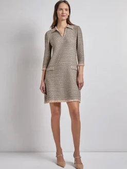 Fringe Trim Intarsia Knit Shift Dress|Misook Sale