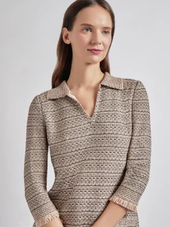 Fringe Trim Intarsia Knit Shift Dress|Misook Sale