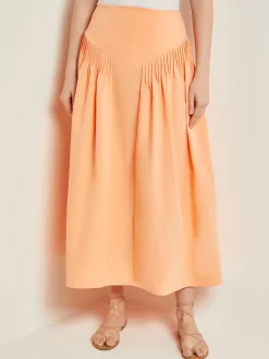Godet Midi Skirt - Pleated Faux Cupro Silk|Misook Sale