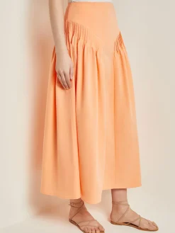 Godet Midi Skirt - Pleated Faux Cupro Silk|Misook Sale