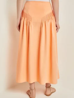 Godet Midi Skirt - Pleated Faux Cupro Silk|Misook Sale