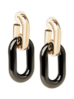 Gold & Black Resin Doorknocker Earrings|Misook Best