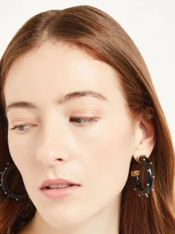Gold & Black Resin Hoop Earrings|Misook Fashion